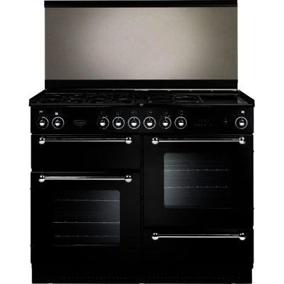 Rangemaster 110cm All LPG Gas with FSD Hob 74300 Range Cooker in Black with Chrome trim and Port hole doors